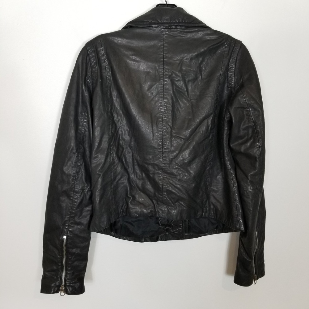 Madewell Washed Leather Motorcycle Jacket Women Sz M Black Asymmetrical Zip - Picture 5 of 9